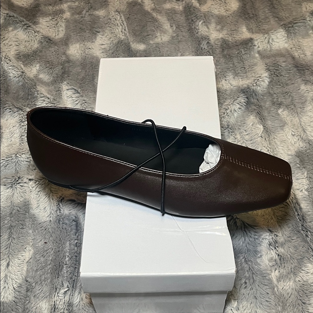Brown Square-Toe Crisscross Strap Flats - Picture 5 of 17